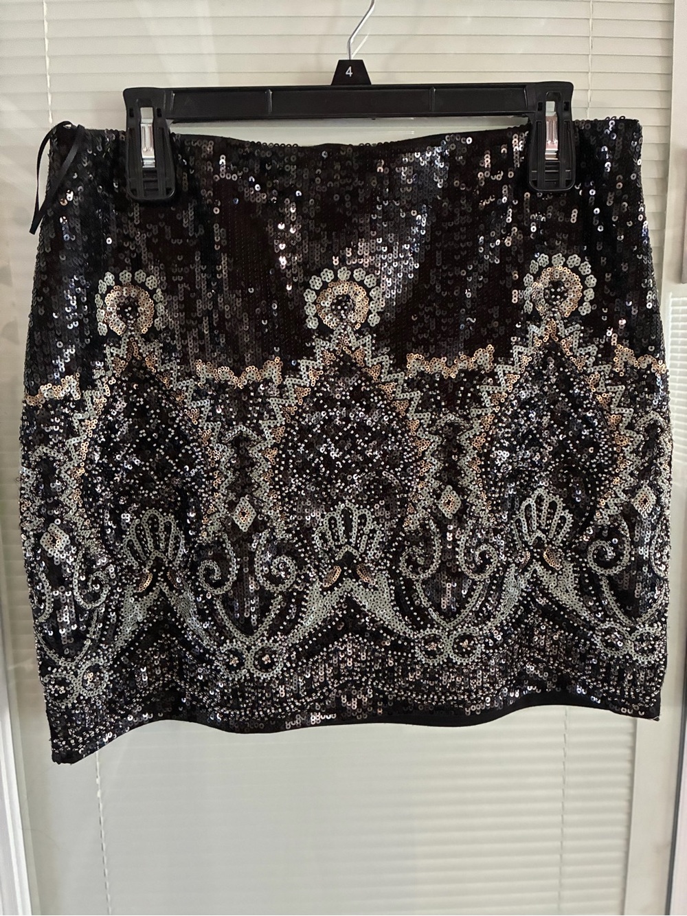 Gianni Bini Black Sequin Embellished Mini Skirt with Silver Tank Top